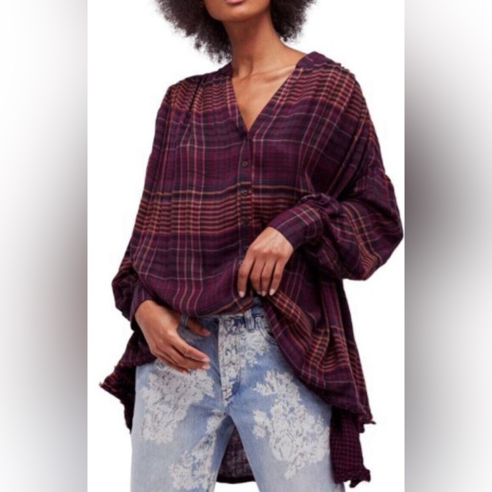 Free People Come On Over Oversized Plaid Shirt